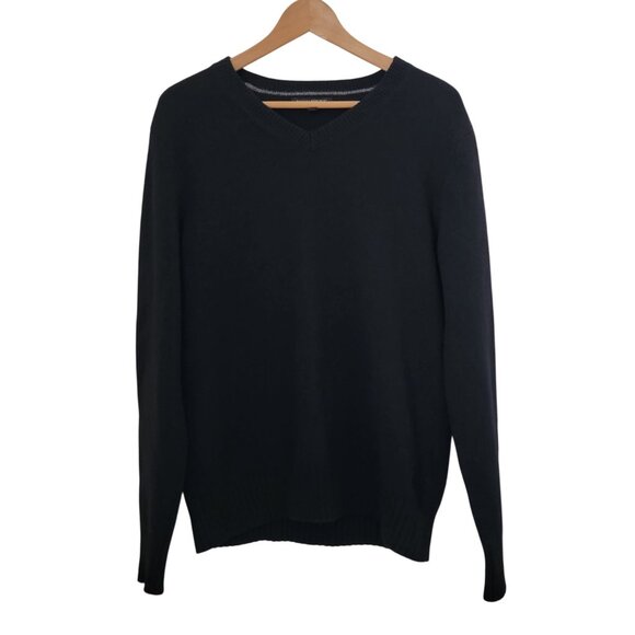 Banana Republic Italian Yarn V-Neck Black Merino Extra Fine Wool Sweater Men's M - Picture 1 of 6